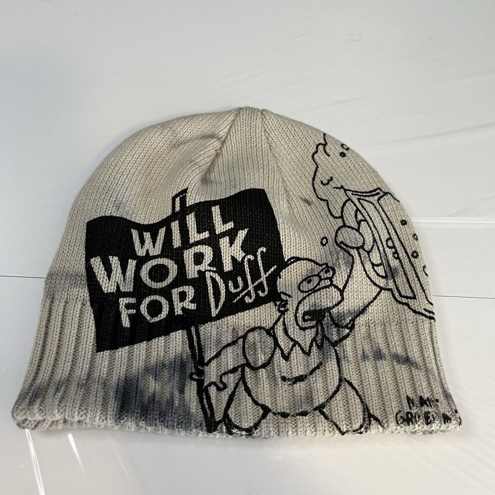 Vintage Bio-Domes Simpsons Hat Beanie Mens One Size Gray Homer Duff Beer